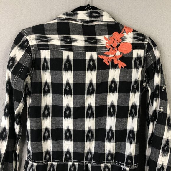 Ryan Michael Shirt Womens Small Black White Plaid Western Pearl Snap Embroidered - Picture 15 of 16